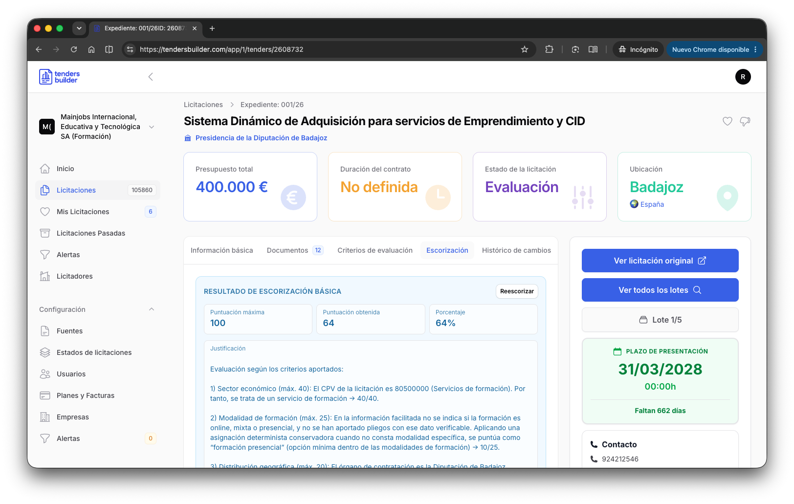 Puntuación de una licitación